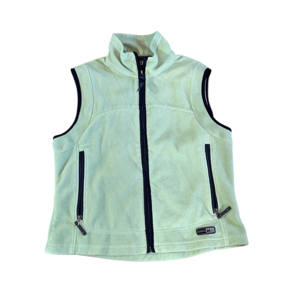 REI Vintage Light Green Light Weight Fleece Pocketed Hiking Turtle Neck Vest